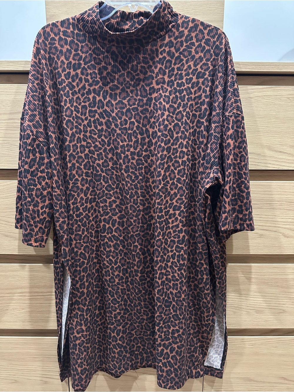 Women's oversized Leopard Print split hem Tunic Top